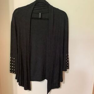 Black Open Front Sweater with Studded Sleeves